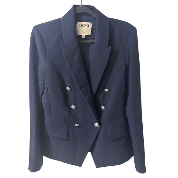 L'AGENCE Kenzie Double Breasted Blazer Paris Chic Classic Sophisticated Navy, 6 - Picture 1 of 8